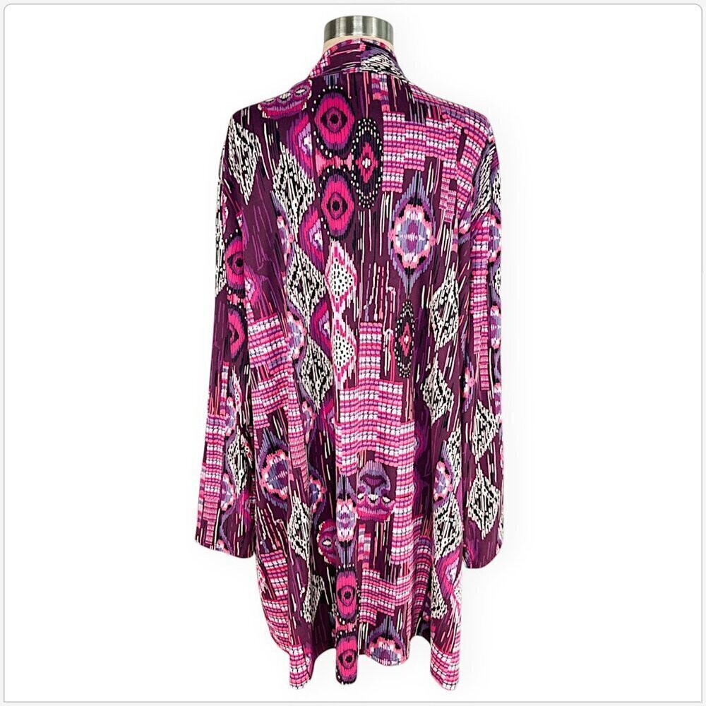 Kiyonna Purple Pink Aztec Ikat Print Open Front Cardigan Sweater Jacket NWT 3 - Picture 3 of 4